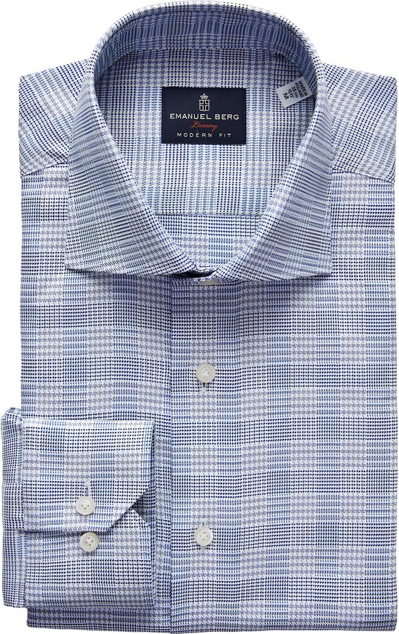 Emanuel Berg Modern Fit Check Cotton Dress Shirt