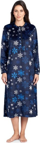 Ashford & Brooks Ashford&BrooksWomen'sMinkFleeceLongSleeveNightgown-NavyFrozenSnowflake-Medium