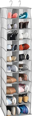 Hokku Designs 20-Shelf Over The Rod Hanging Closet Organizer with Soft Fabric Construction, Spacious Storage Unit for Shoes, Handbags, Clutches, and Accessories, Gr