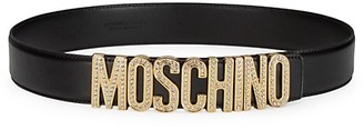 Moschino Crystal-Embellished Logo Leather Belt