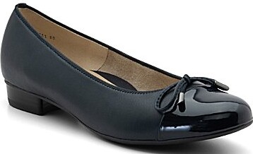 ara Belinda Leather and Patent Cap Toe Bow Ballet Flats