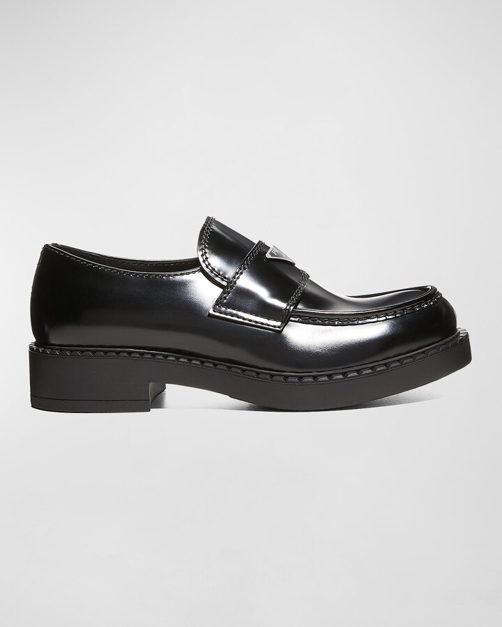 Prada Men's Triangle Logo Leather Loafers
