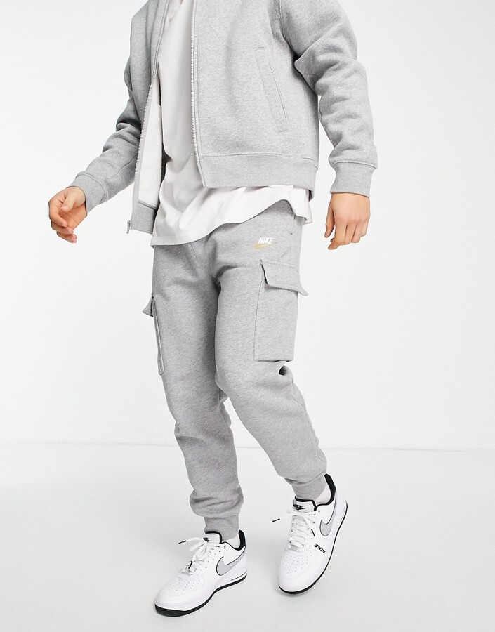 Nike Club metallic logo cuffed cargo joggers in grey - ShopStyle Trousers