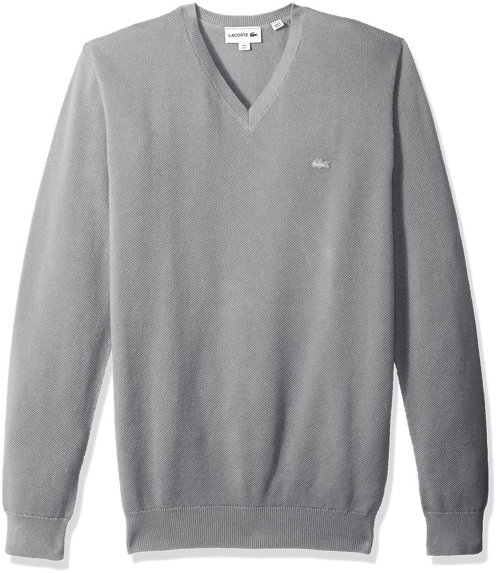 Lacoste Men's Long Sleeve Pique-Mesh Effect-V-Neck Sweater AH4090 ...
