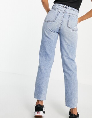 Pimkie high waisted mom jean with rips in light blue - ShopStyle