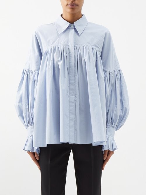 KHAITE Collie Balloon-sleeve Washed Cotton-poplin Shirt - ShopStyle