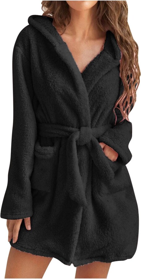 DABAOK Womens Soft Fleece Dressing Gown Ladies Winter Warm Long Robe  Housecoat Full Length Womens Bathrobe Ladies Winter Warm Long Robe Housecoat  (#002-Black - ShopStyle