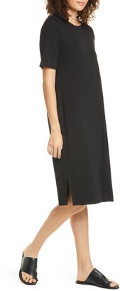 eileen fisher black midi dress