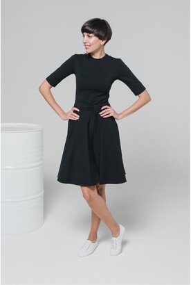 non NON+ - NON564 Round Neck Whirl Skirt Dress - Black