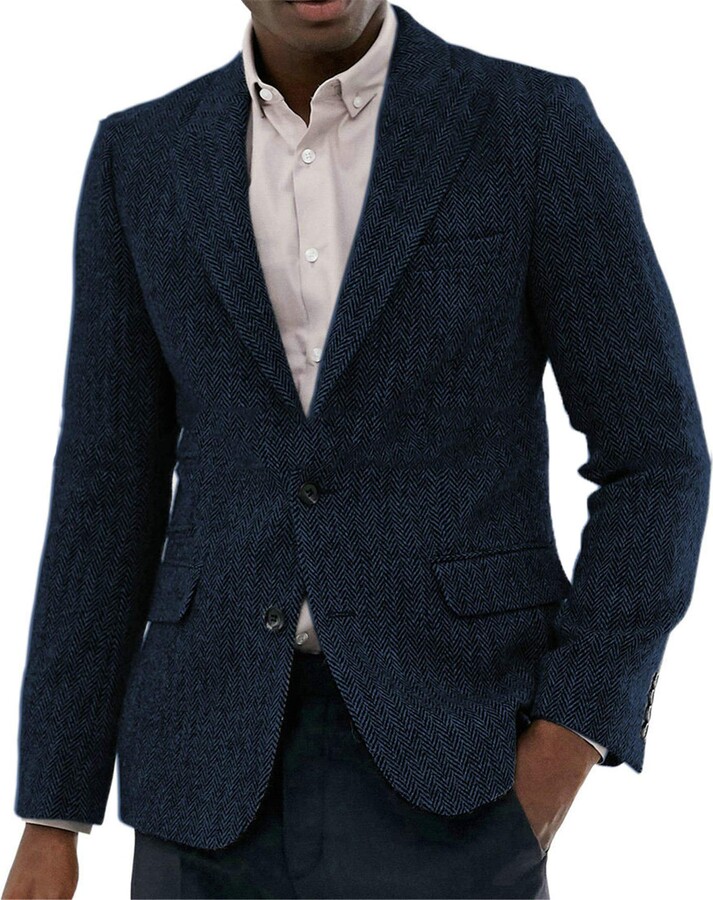 Chyoieya Men's Herringbone Jacket 1 Pieces Formal Lapel Notch Tweed ...
