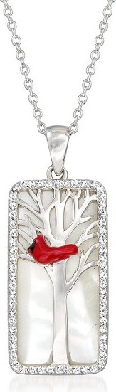 Ross-Simons Ross-SimonsMother-Of-Pearland.30ct.t.w.WhiteTopazCardinalPendantNecklaceWithMulticoloredEnamelinSterlingSilverSize20