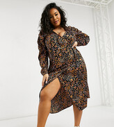 Thumbnail for your product : Vero Moda Curve midi wrap dress with puffed sleeve in floral print