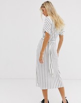 Thumbnail for your product : Bershka midi dress with tie waist in white