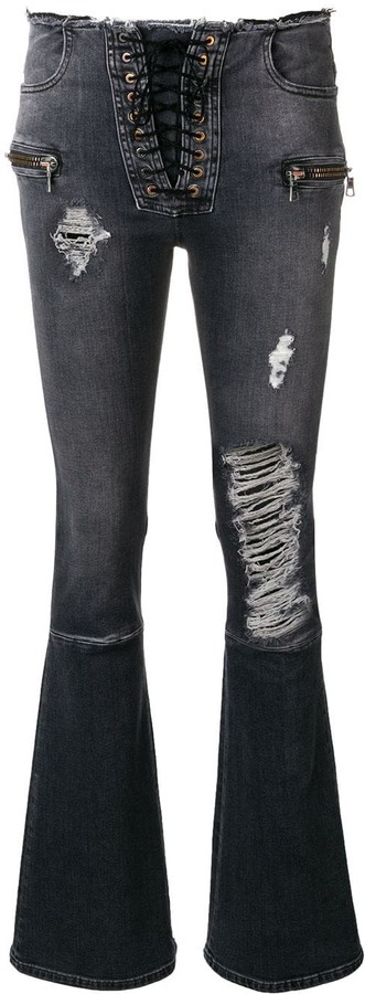 white ripped flare jeans