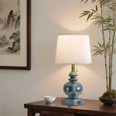 Darby Home Co Vintage Country Table Lamp Set – Farmhouse USB Bedside Lamps With Floral Carving & Pull-Chain Switch