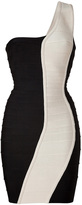 Thumbnail for your product : Herve Leger Black/Cream One Shoulder Bandage Dress Gr. M