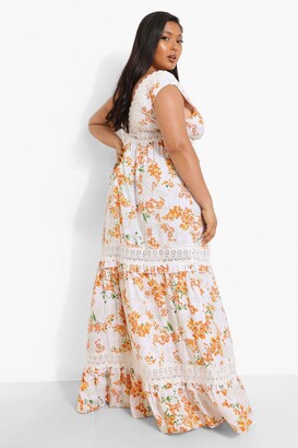 boohoo Plus Floral Lace Trim Maxi Dress