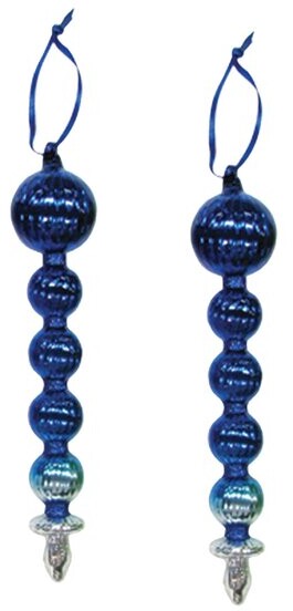 2 Piece Ripple Glass Ball and Disc Finial Ornament Set