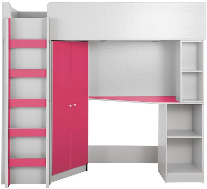 Miami Fresh High Sleeper Bed with Desk, Wardrobe and Shelves Pink ShopStyle Miami Fresh High Sleeper Bed with Desk, Wardrobe and Shelves Pink ShopStyle