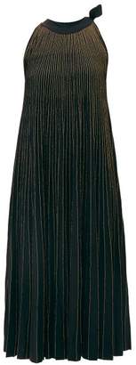 Elie Saab Tie Neck Metallic Ribbed Knit Midi Dress - Womens - Black
