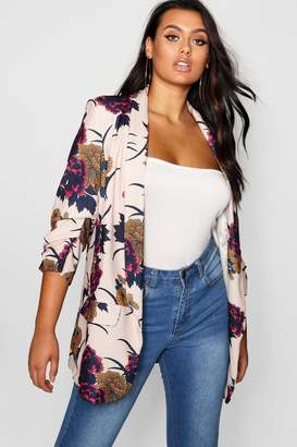 boohoo Plus Sleeve Floral Fitted Blazer