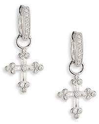 Jude Frances Women's Tiny Cross Diamond & 18K White Gold Earring Charms
