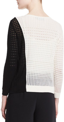 Magaschoni Colorblock Open-Weave Sweater, Black/White