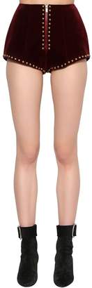 Saint Laurent Studded Cotton Velvet Mini Shorts