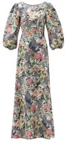 Thumbnail for your product : Saloni Lily Floral Ceramic-print Balloon-sleeve Silk Gown - Pink Multi