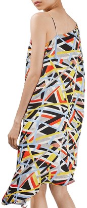 Topshop Metro Print Asymmetrical Midi Dress