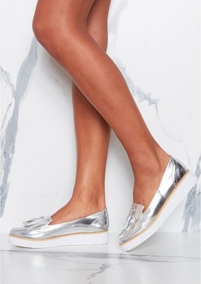 Missy Empire Carly Silver White Sole Tassel Loafers