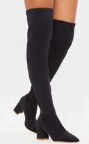 Thumbnail for your product : PrettyLittleThing Black Wide Fit Low Block Heel Thigh High Boot