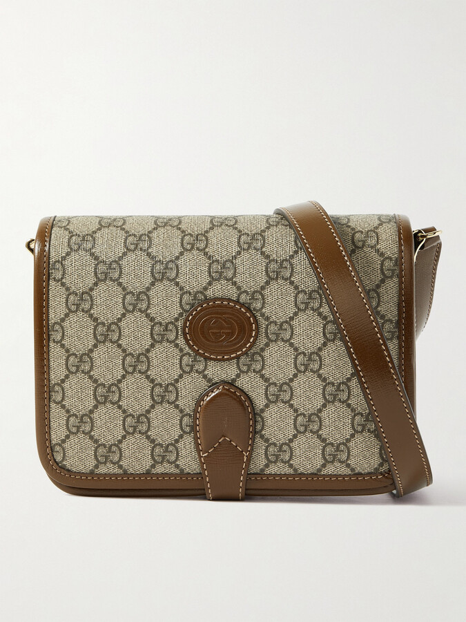 Gucci LeatherTrimmed Monogrammed CoatedCanvas Messenger Bag ShopStyle