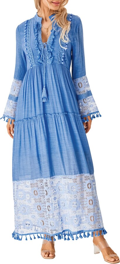 Long Sleeve Tiered Boho Dress Koitniecer Women Boho Maxi Dress