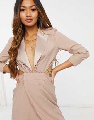 ASOS DESIGN tux mini dress with open back in pink