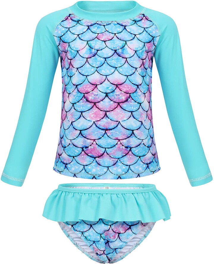 WonderBabe Girls Mermaid Swimsuit Rash Guard Set Long Sleeve UPF 50 ...