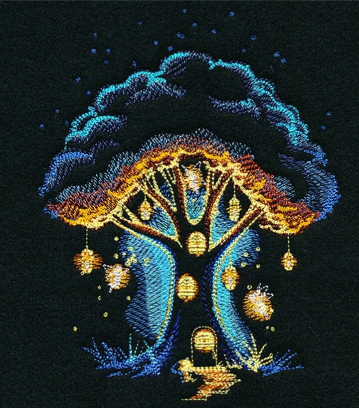 Glowing Fairy Tree Embroidered Waffle Weave Hand/Dish Towel