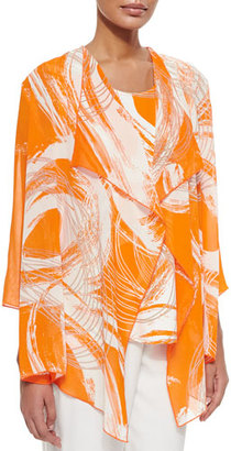 Caroline Rose Orange Swirl Draped Jacket, Plus Size