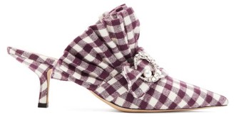 Midnight 00 Crystal-moon Checked Cotton Mules - Womens - Burgundy White