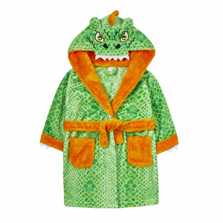 Metzuyan Boys Novelty Hooded Dinosaur Plush Dressing Gown Green 34
