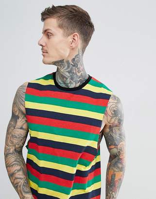 ASOS DESIGN relaxed sleeveless t-shirt with dropped armhole in retro stripe