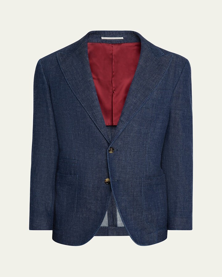Men's Denim Peak Lapel Single-Breasted Sport Coat