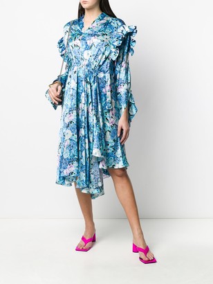 Balenciaga Floral Print Ruffle-Trimmed Dress