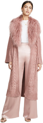 Cushnie Cable Knit Long Cardigan with Detachable Tibet Lamb