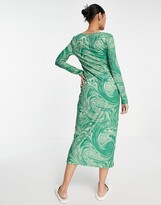 Thumbnail for your product : Vero Moda ribbed jersey midi dress in green swirl print