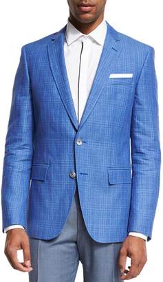 BOSS Plaid Linen-Cotton Sport Coat, Blue