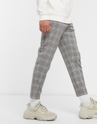 Bershka skinny check trousers in grey