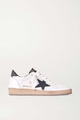 Golden Goose Ball Star Glittered Distressed Leather Sneakers