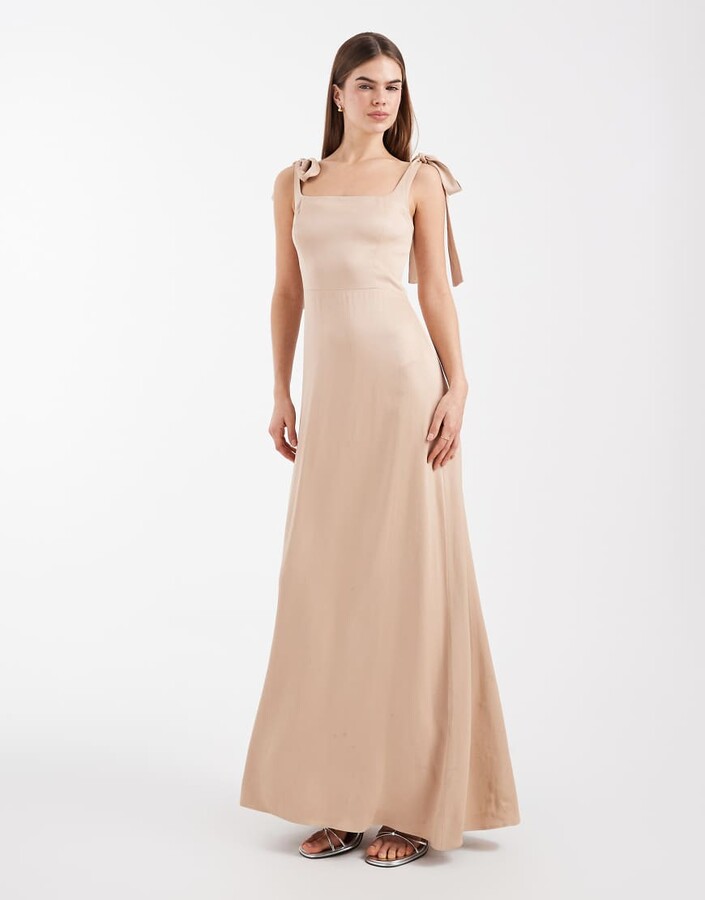 Maids To Measure Bridesmaid tie shoulder maxi dress in mocha
