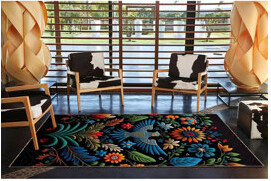 Hokku Designs Black Themed Multicolor Flower and Bird Patterned Modern Decorative Rug